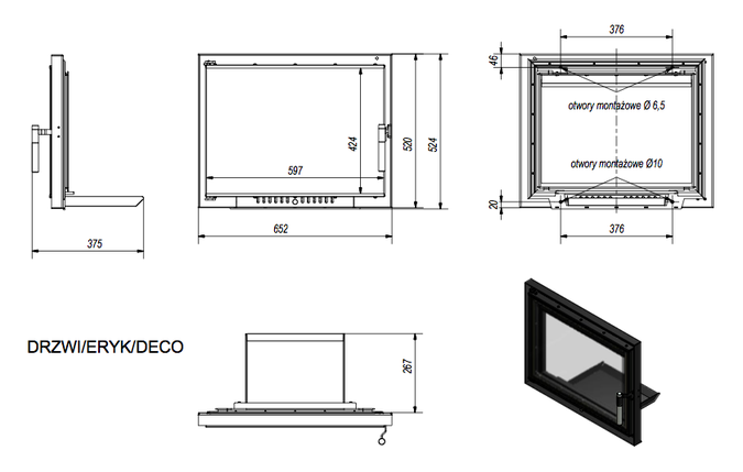 Дверцята для каміна Kratki Eryk Deco 652x524 мм, фото 2