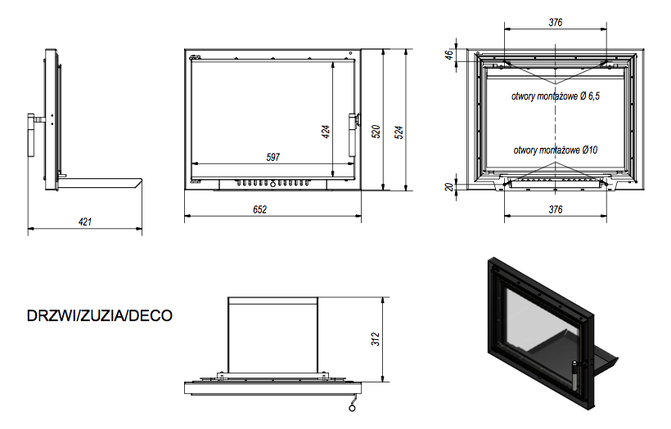 Дверцята для каміна Kratki Zuzia Deco 652x524 мм, фото 2