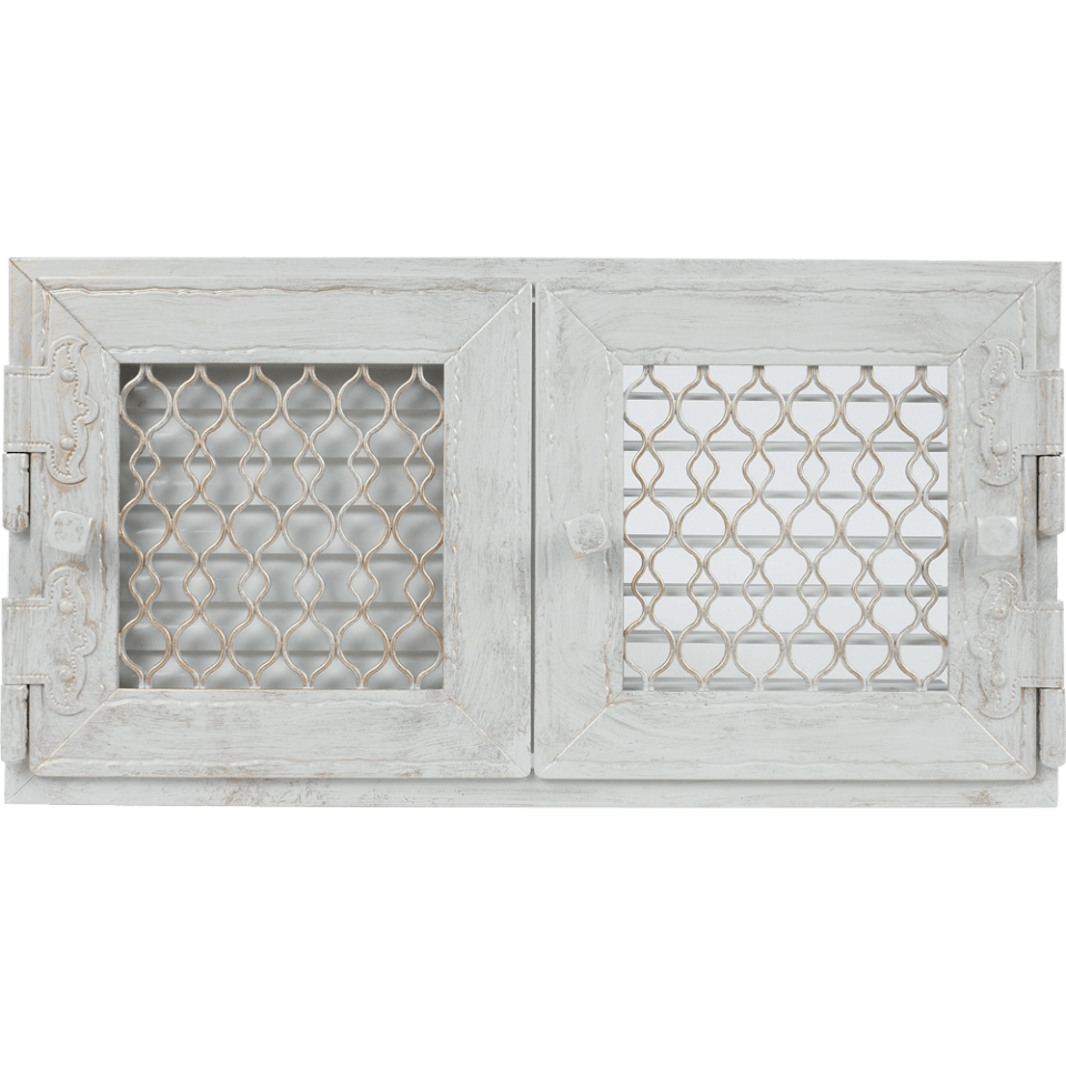 Вентиляційна решітка для каміна Kratki RETRO 22х44 подвійна біла з дверцятами RETRO2/22/B/A