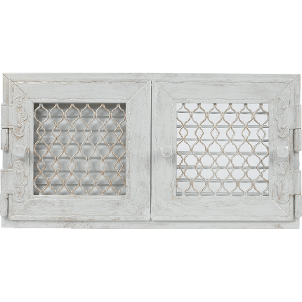 Вентиляційна решітка для каміна Kratki RETRO 22х44 подвійна біла з дверцятами RETRO2/22/B/A, фото 1