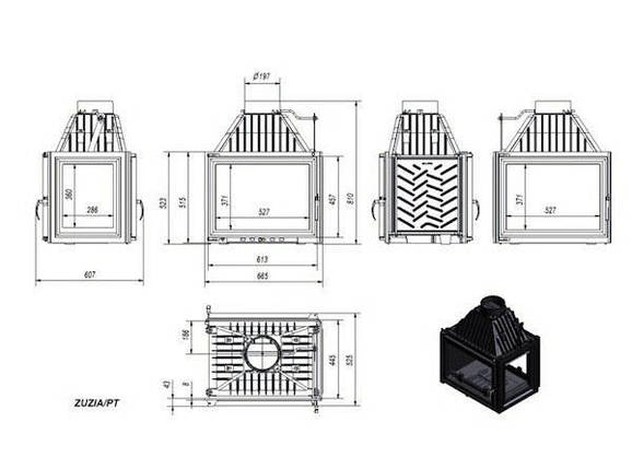 Чавунна топка для каміна вбудована для дачі Kratki Zuzia 16 тунель з правим боковим склом (16 кВт), фото 2