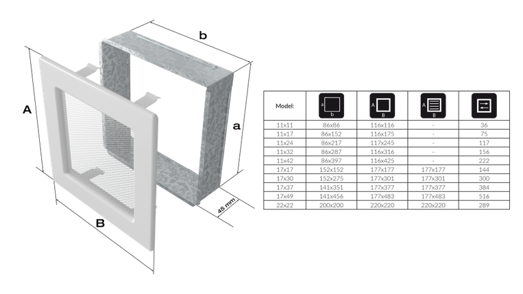 Вентиляційна решітка для каміна Kratki 17х17 см Oskar чорна з жалюзі 17OC, фото 2