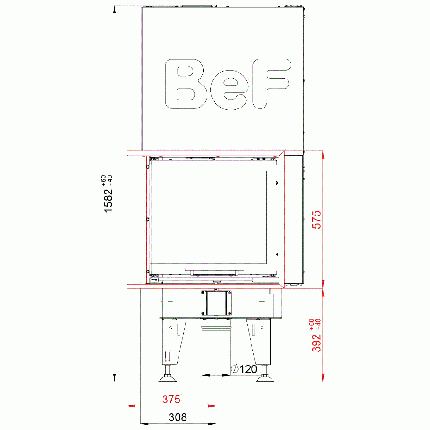 Кутова сталева топка для каміна, печі на дровах з повітряним опаленням Bef Feel V 6 CL/CP з підйомними дверцятами, фото 4