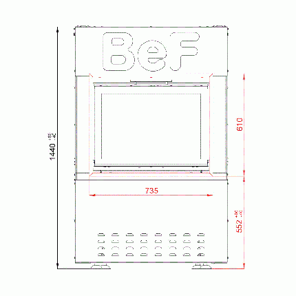 Повітряна топка для каміна вбудована сталева для опалення будинку Bef Feel S 7 з гільйотиною (7 кВт), фото 3