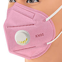 Маска-респиратор для лица KN95 с клапаном, розовая