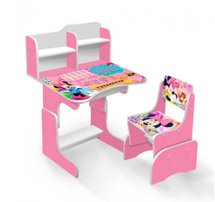 Детская парта школьная со стулом Микки Маус ЛДСП ПШ 016 с пеналом розовая - фото 1 - id-p1275632212
