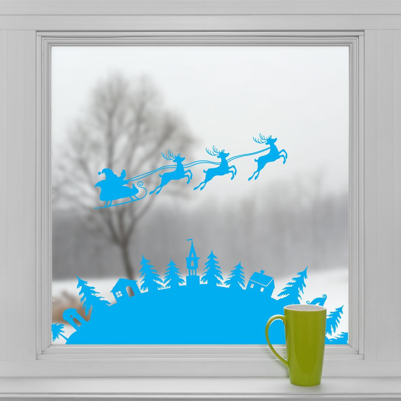 Новорічні наклейки для вікон Різдво (ліс олені санта декор стін вітрин) матова маленький набір Блакитний