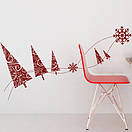 Новорічна інтер'єрна наклейка з вінілу для вікна та стін Візерункові ялинки, фото 2