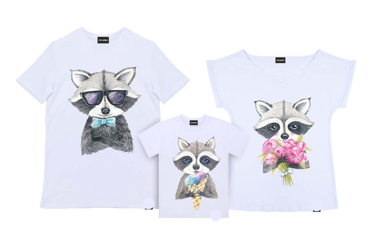 Футболки Фемілі Лук Family Look для всієї родини "Єноти: окуляри, квіти, морозиво" Push IT, фото 1