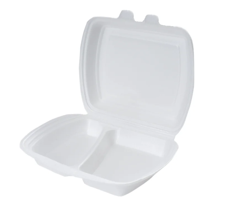 Ланч бокс одноразовий 24х20х7,4см 150шт 2 ділення білий зі спіненого полістиролу, фото 1