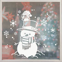 Новогодняя интерьерная наклейка на окно или стену Веселый снеговик