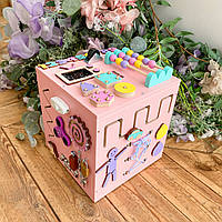 БизиКуб размер 25*25*25 Розовый . Развивающий куб. Бізіборд, Бізікуб. Busy board