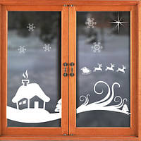 Новорічна декоративна наклейка на вікно та стіни Зимовий будинок