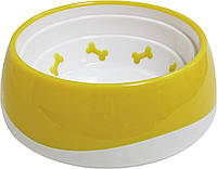 Миска для животных пластиковая с прорезиненным дном 0,55 л Croci TPR Bone 16,8*6 см желтая