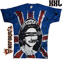 Футболка Sex Pistols синяя God Save The Queen с тотальным принтом британский флаг, Размер XXL