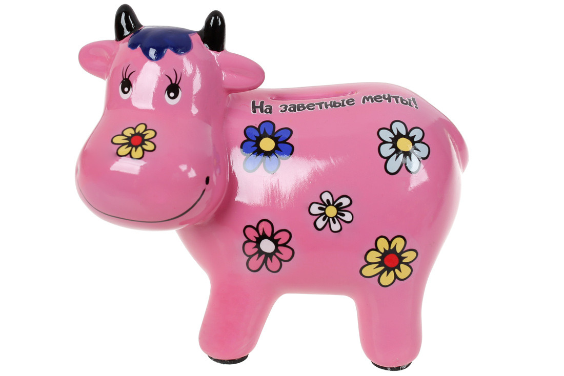 Скарбничка Корівка "На заповітні мрії!", 17 см, колір — рожевий (504-182)