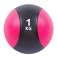 М'яч медичний (медбол) твердий 1кг D=19 см, чорно-рожевий
