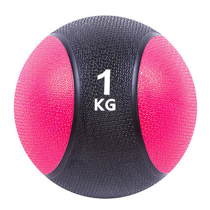 М'яч медичний (медбол) твердий 1кг D=19 см, чорно-рожевий, фото 2