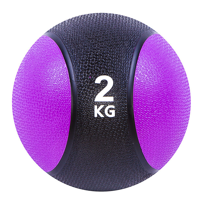 М'яч медичний (медбол) твердий 2кг D=19 см, чорно-фіолетовий