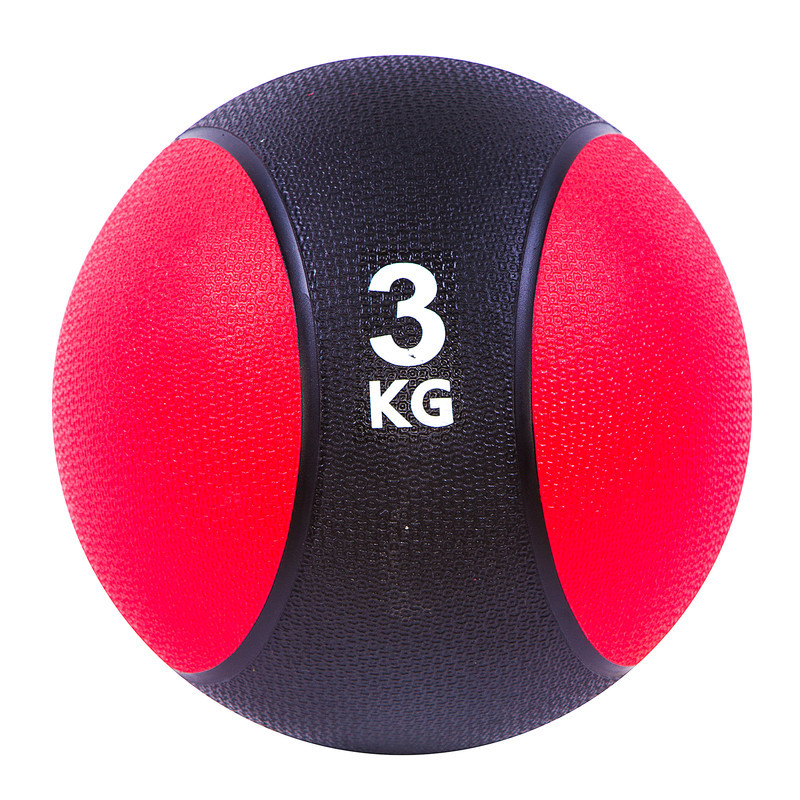 М'яч медичний (медбол) твердий 3кг D=22 см, чорно-червоний