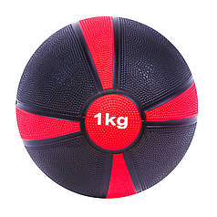 М'яч медичний (медбол) твердий 1кг D=19 см, чорно-червоний
