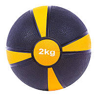 Мяч медицинский (медбол) твёрдый 2кг D=19 см, черно-желтый