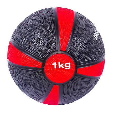 М'яч медичний (медбол) твердий 1кг D=19 см, IronMaster чорно-червоний, фото 2