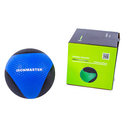 М'яч медичний (медбол) твердий 4кг D=22 см, IronMaster чорно-синій, фото 2