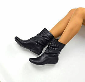 Напівчоботи жіночі чорні шкіряні чоботи без каблука з натуральної шкіри Розміри 36 38 40 41