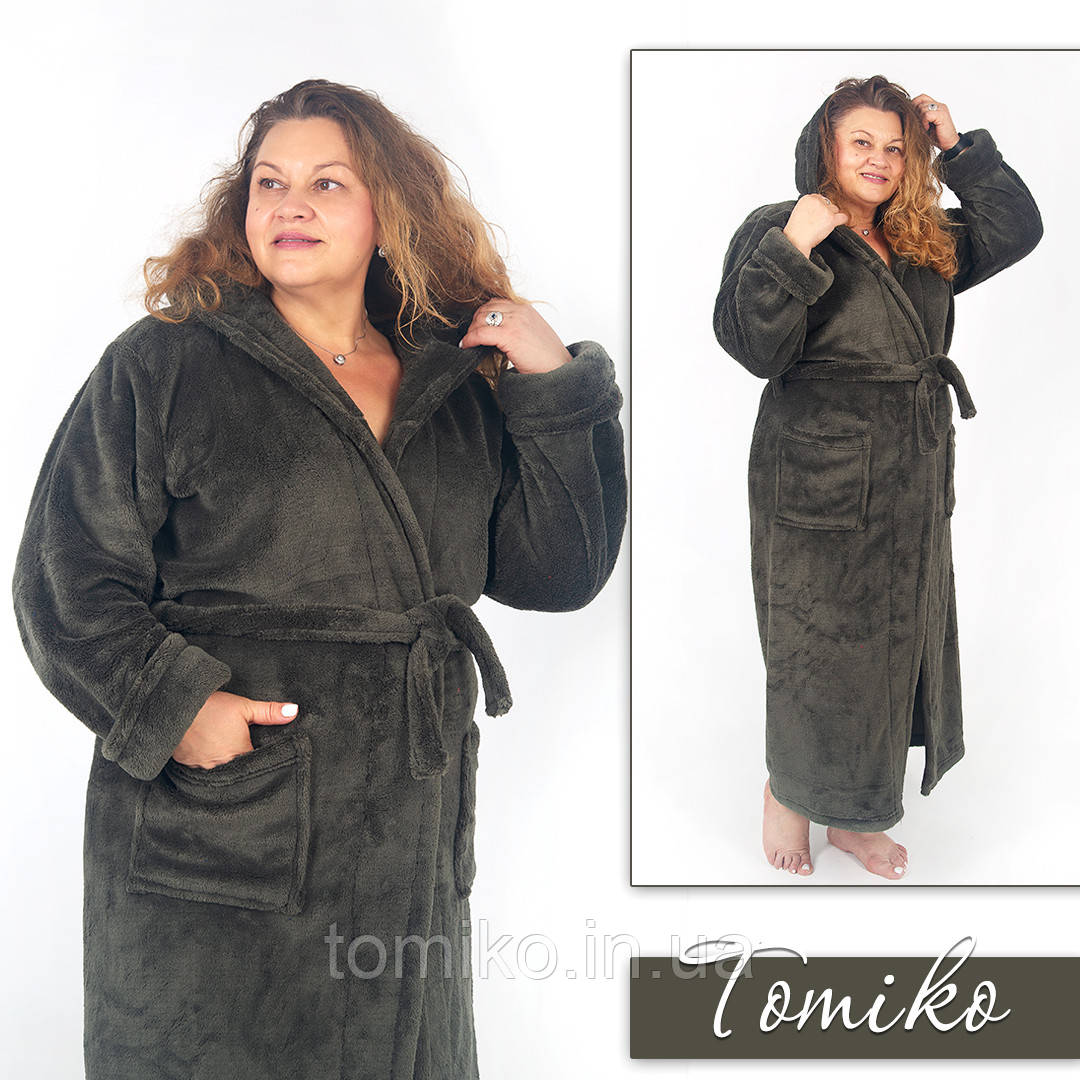 Халат жіночий довгий з капюшоном на запах Tomiko
