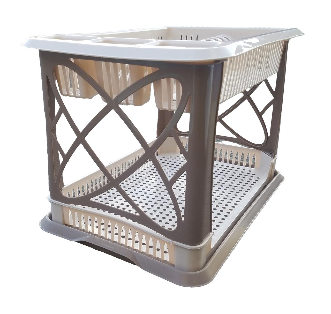 Сушарка для тарілок 2-ярусна світло-бежева "Elif Plastik", фото 1