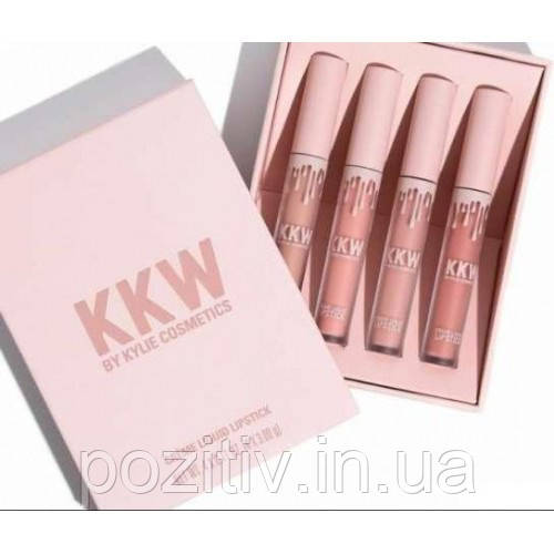 Рідка помада Kylie Cosmetics KKW Creme Liquid Lipstick. Набір Кайлі 4 шт, фото 1
