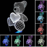 Дитячий світильник 3D "Ведмедик з серцем"