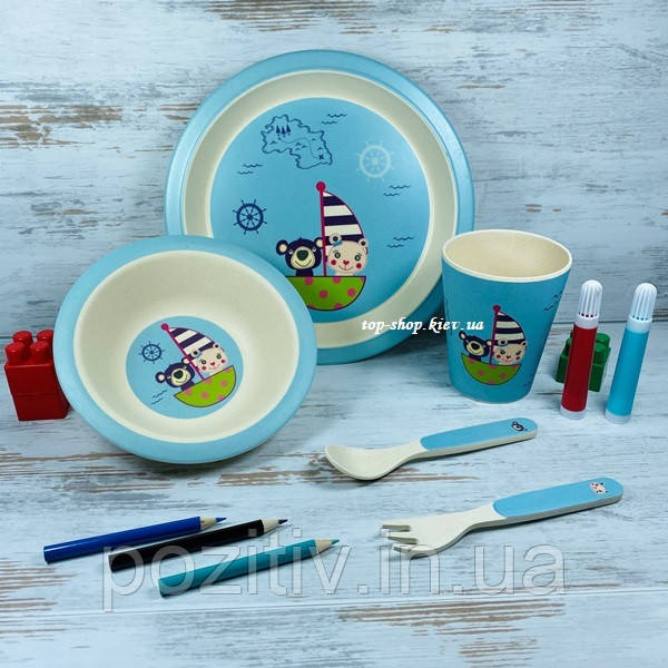 Набір дитячого посуду з бамбука Ведмедик, фото 1