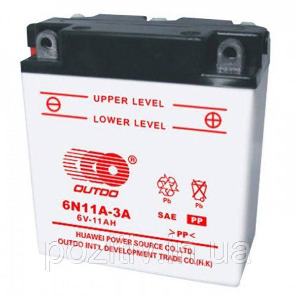 Outdo 6N11A-3A Акумулятор 6V 11Аһ, заливний, 120x60x130 мм, фото 1