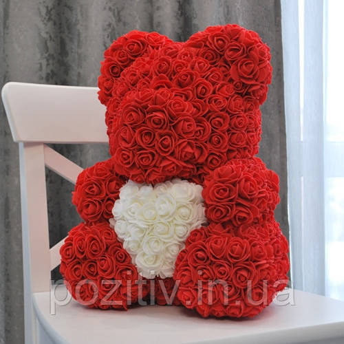 Мишко з троянд з серцем Bear Flowers 40 см з коробкою