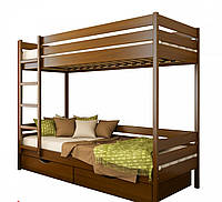 Кровать деревянная двухъярусная для двоих детей или подростков Дуэт с бортиками и лестницей Эстелла Массив, 80х190(200), 2.5 см.