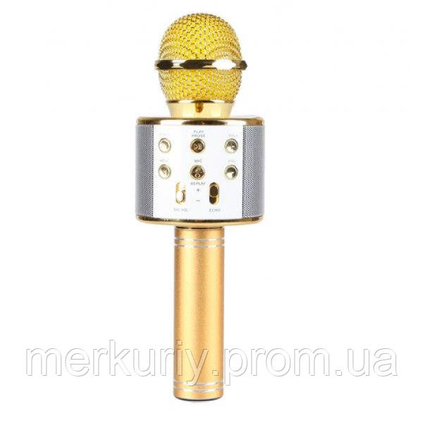 Безпровідний мікрофон караоке з вбудованою колонкою Karaoke DM WS858 ЗОЛОТО GOLD (USB/Bluetooth)
