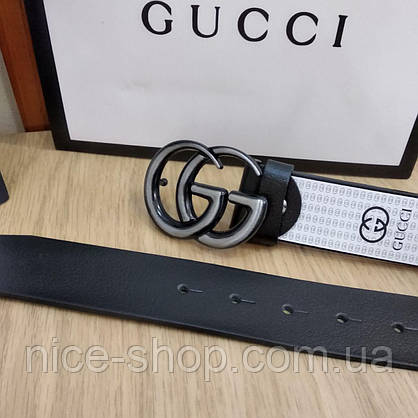 Ремінь Gucci чорний шкіряний з пряжкою срібло матове, фото 4