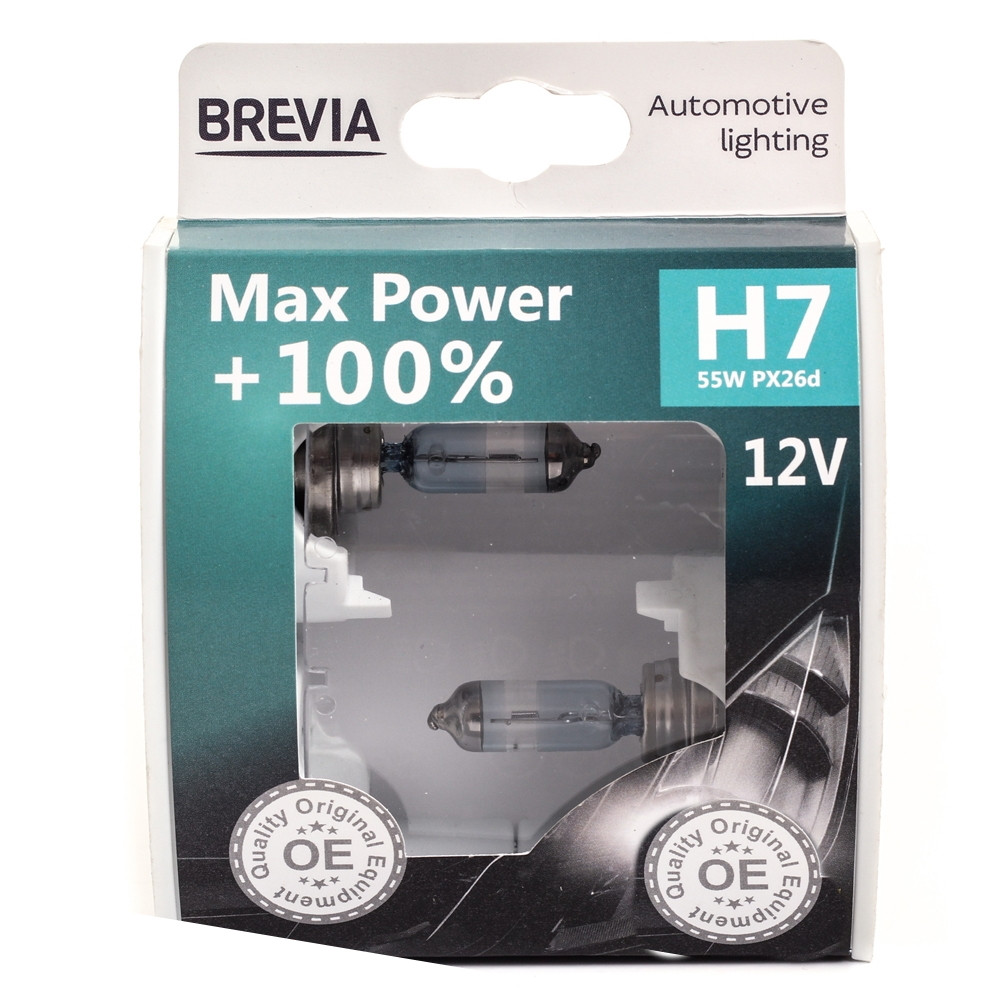 Галогенні лампи в фару авто Н7 12 V 55 W BREVIA Max Power+100% (2 шт.)