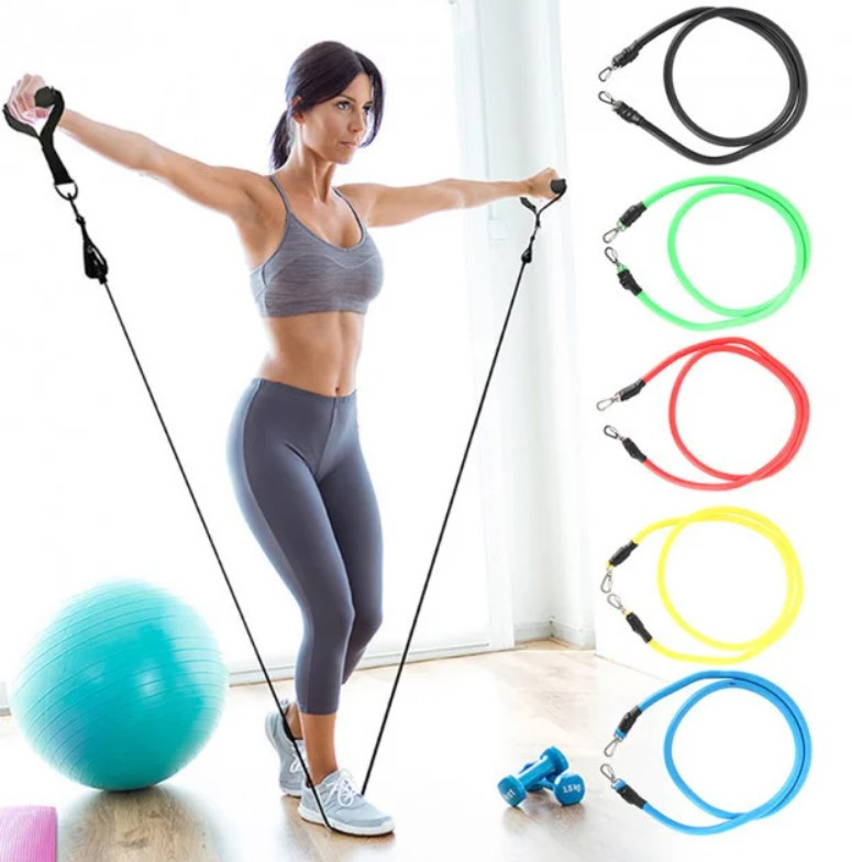 Набір трубчастих еспандерів для фітнесу та вправ 5 джгутів power resistance bands, фото 1