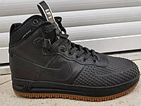 Мужские кроссовки Nike Air Force F1 кожаные высокие черные ()