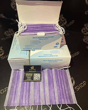 Маски медичні у фіолетовому кольорі, тришарові одноразові, фото 3