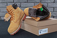 Женские зимние ботинки Timberland 6 Inch Premium / Тимберленд Премиум песочные нубук, натуральный мех