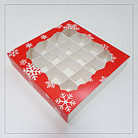 Коробка для 16 цукерок з вікном новорічна 160х160х35 мм.