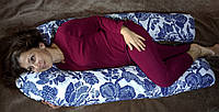 Цветная U образная подушка для беременных с наволочкой, длина 150см. Модель "Blue flowers" (Синие цветы)