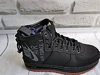 Женские кроссовки Nike Air Force 1 высокие кожаные черные ()