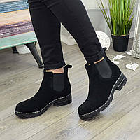 Ботинки челси женские замшевые на устойчивом каблуке, цвет черный