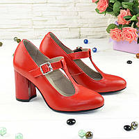 Туфли женские красные кожаные на устойчивом каблуке