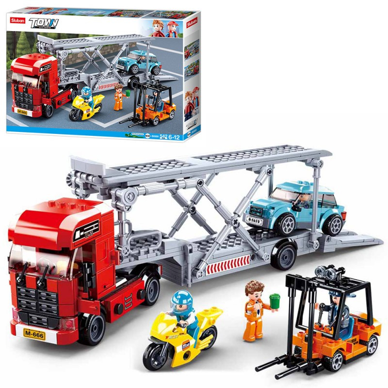 Конструктор SLUBAN M38-B0880 "Town": трейлер-автовоз, транспорт, фігурки, 542 деталі, фото 1